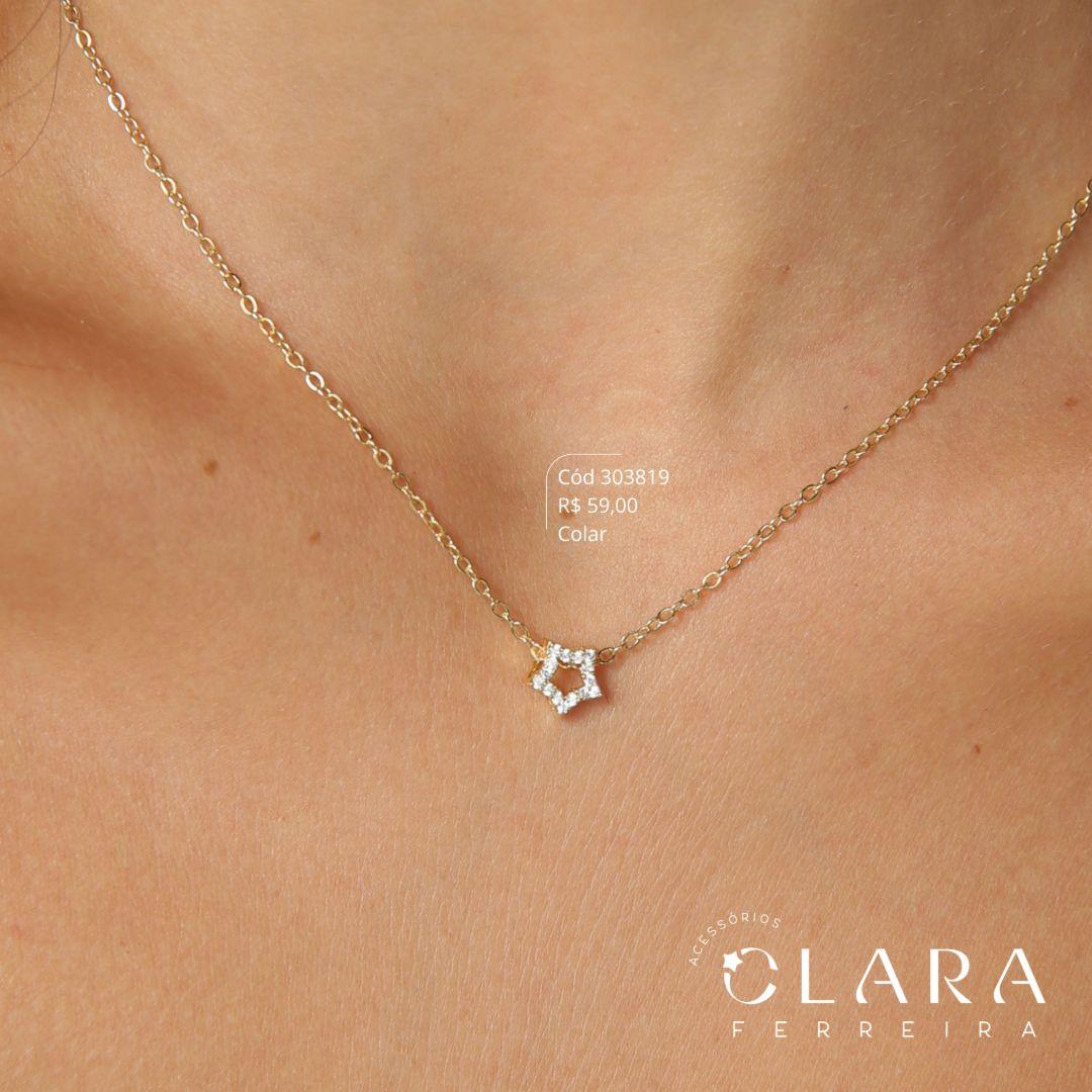 COLAR ELOS C/ PINGENTE ESTRELA MICROZIRCÔNIAS VAZADA - 7MM - 45CM - Dourado