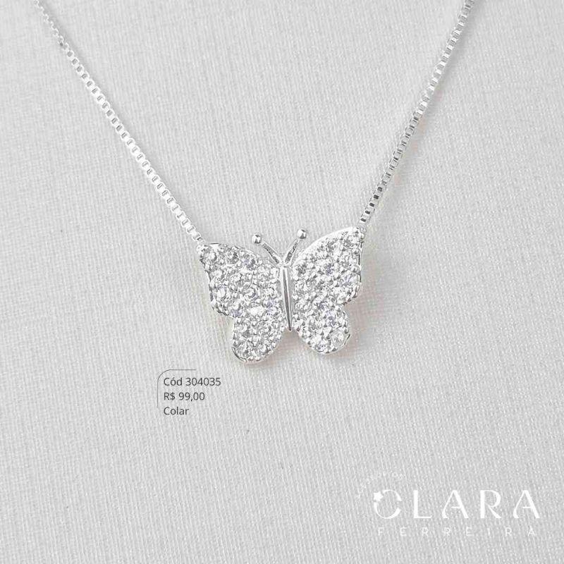 COLAR VENEZIANA C/ PINGENTE BORBOLETA MICROZIRCÔNIAS - 11MM - 45CM - Banho de Prata