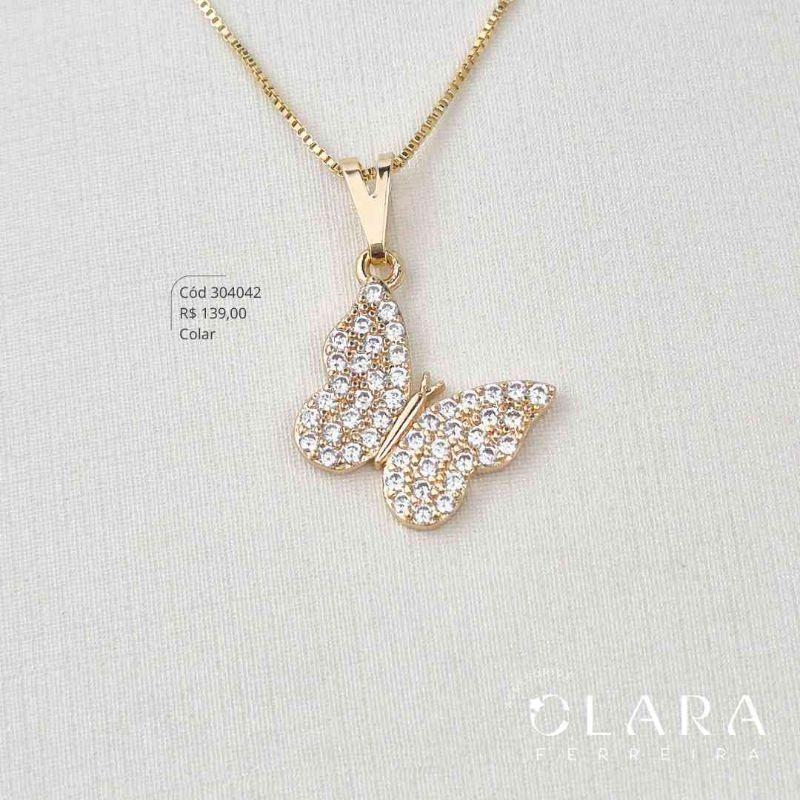 COLAR VENEZIANA C/ PINGENTE BORBOLETA MICROZIRCÔNIAS - 15MM - 45CM - Dourado