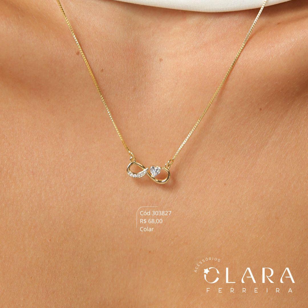 COLAR VENEZIANA C/ PINGENTE INFINITO 1 LADO MICROZIRCÔNIAS E 1 LADO LISO C/ 1 ZIRCÔNIA CORAÇÃO 3MM - 17MM - 45CM - Dourado