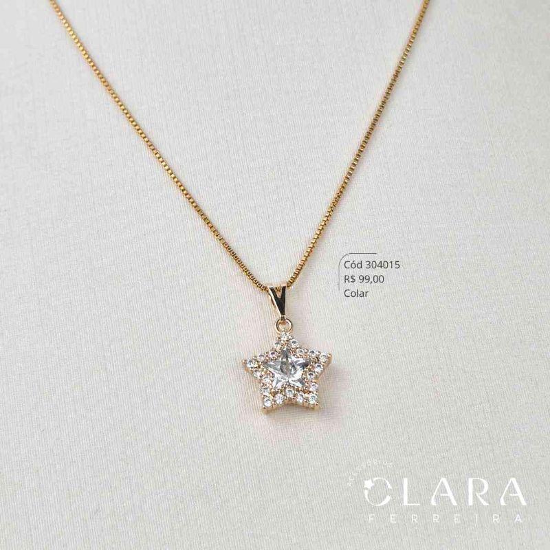 COLAR VENEZIANA C/ PINGENTE ZIRCÔNIA ESTRELA ADORNADA 1 FILEIRA MICROZIRCÔNIAS - 15MM - 45CM - Dourado