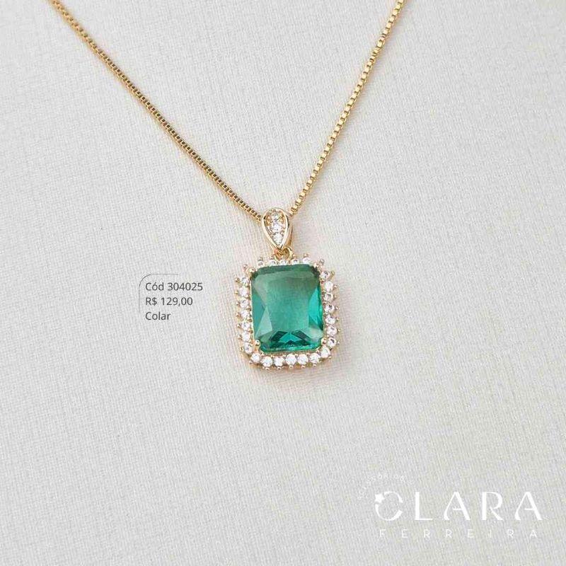 COLAR VENEZIANA C/ PINGENTE ZIRCÔNIA RETANGULAR 8MM ADORNADA 1 FILEIRA MICROZIRCÔNIAS - 13MM - 45CM - Dourado
