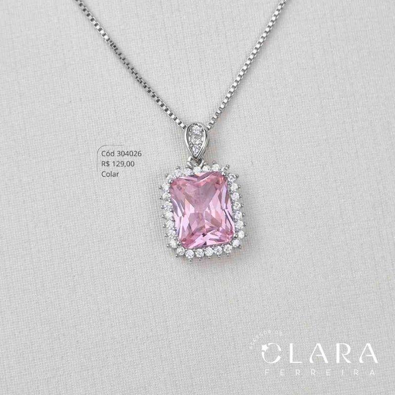 COLAR VENEZIANA C/ PINGENTE ZIRCÔNIA RETANGULAR 8MM ADORNADA 1 FILEIRA MICROZIRCÔNIAS - 13MM - 45CM - Ródio Branco