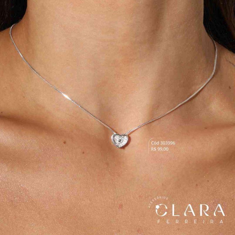 COLAR VENEZIANA CORAÇÃO INTERIOR MICROZIRCÔNIAS - 8MM - 45CM - Banho de Prata