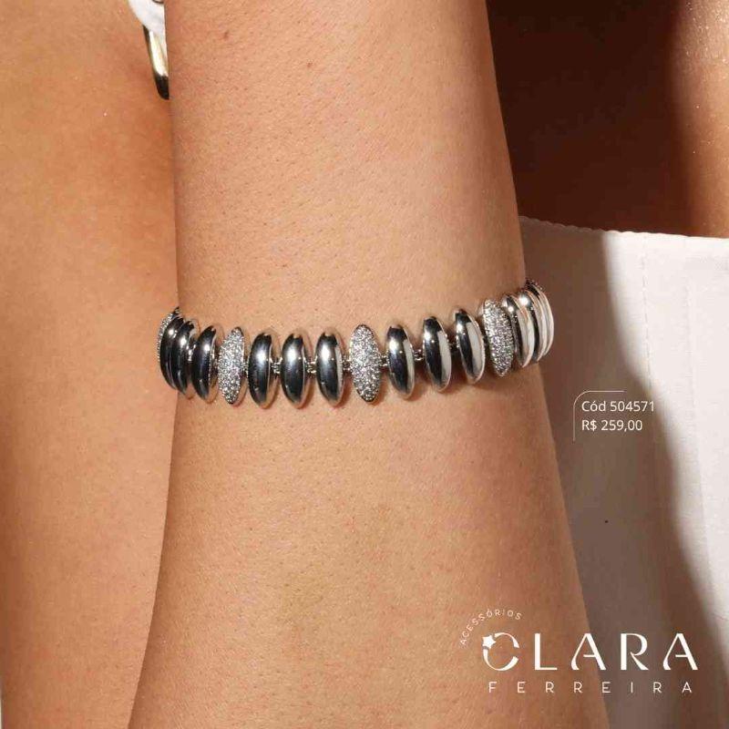 PULSEIRA BARRINHAS NAVETE LISAS E MICROZIRCÔNIAS INTERCALADAS - PEÇA EXCLUSIVA - Ródio Branco