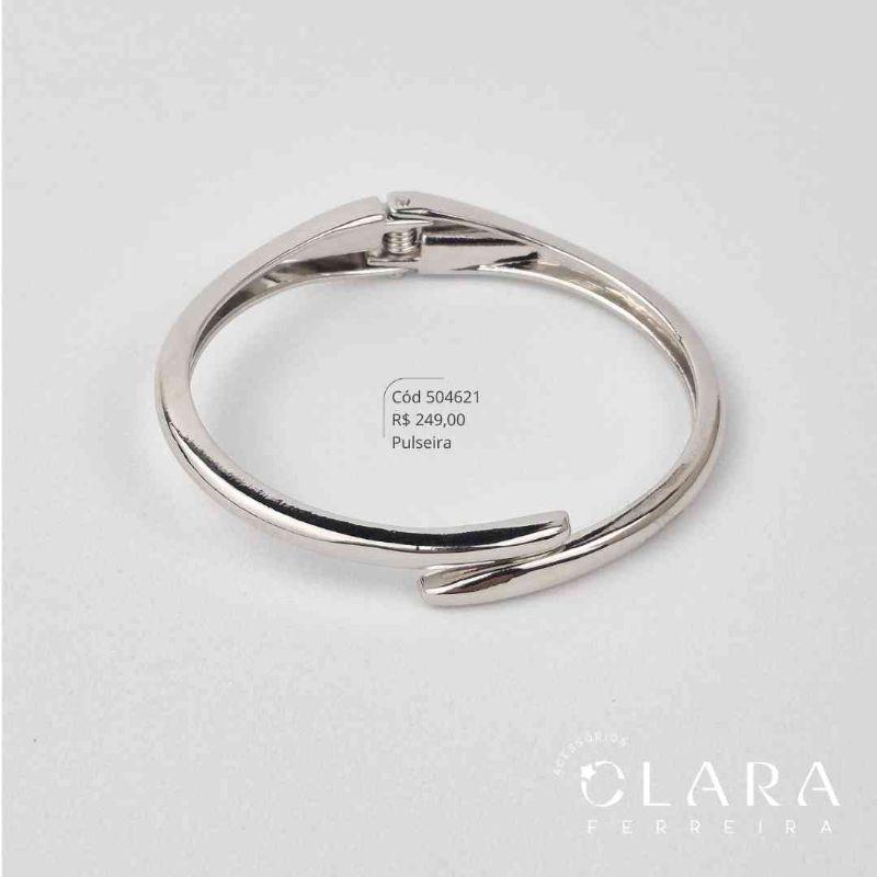 PULSEIRA BRACELETE ABERTO FIO LISO - LINHA ORGÂNICOS - PEÇA EXCLUSIVA - 4MM - Ródio Branco