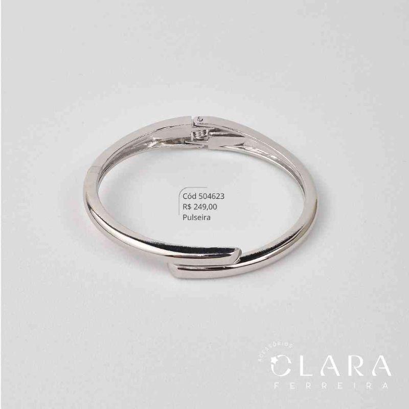 PULSEIRA BRACELETE ABERTO FIO LISO - LINHA ORGÂNICOS - PEÇA EXCLUSIVA - 5MM - Ródio Branco