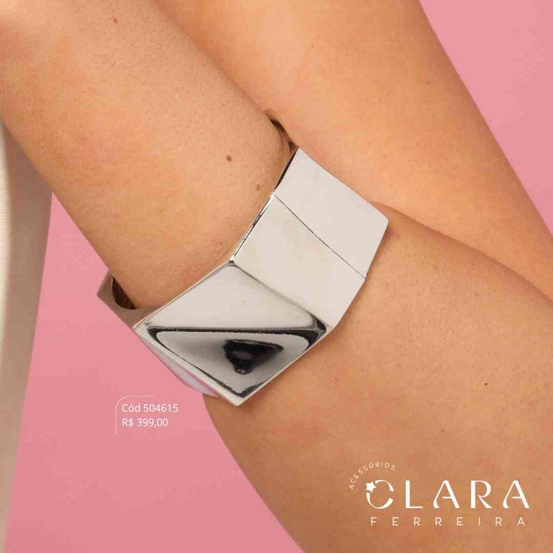 PULSEIRA BRACELETE MAX QUADRADO LISO - PEÇA EXCLUSIVA - 34MM - Ródio Branco