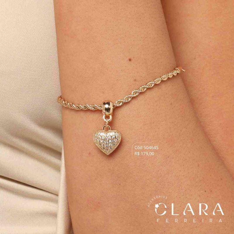 PULSEIRA CORDÃO BAIANO C/ PINGENTE CORAÇÃO MICROZIRCÔNIAS - 14MM - 17CM - Dourado