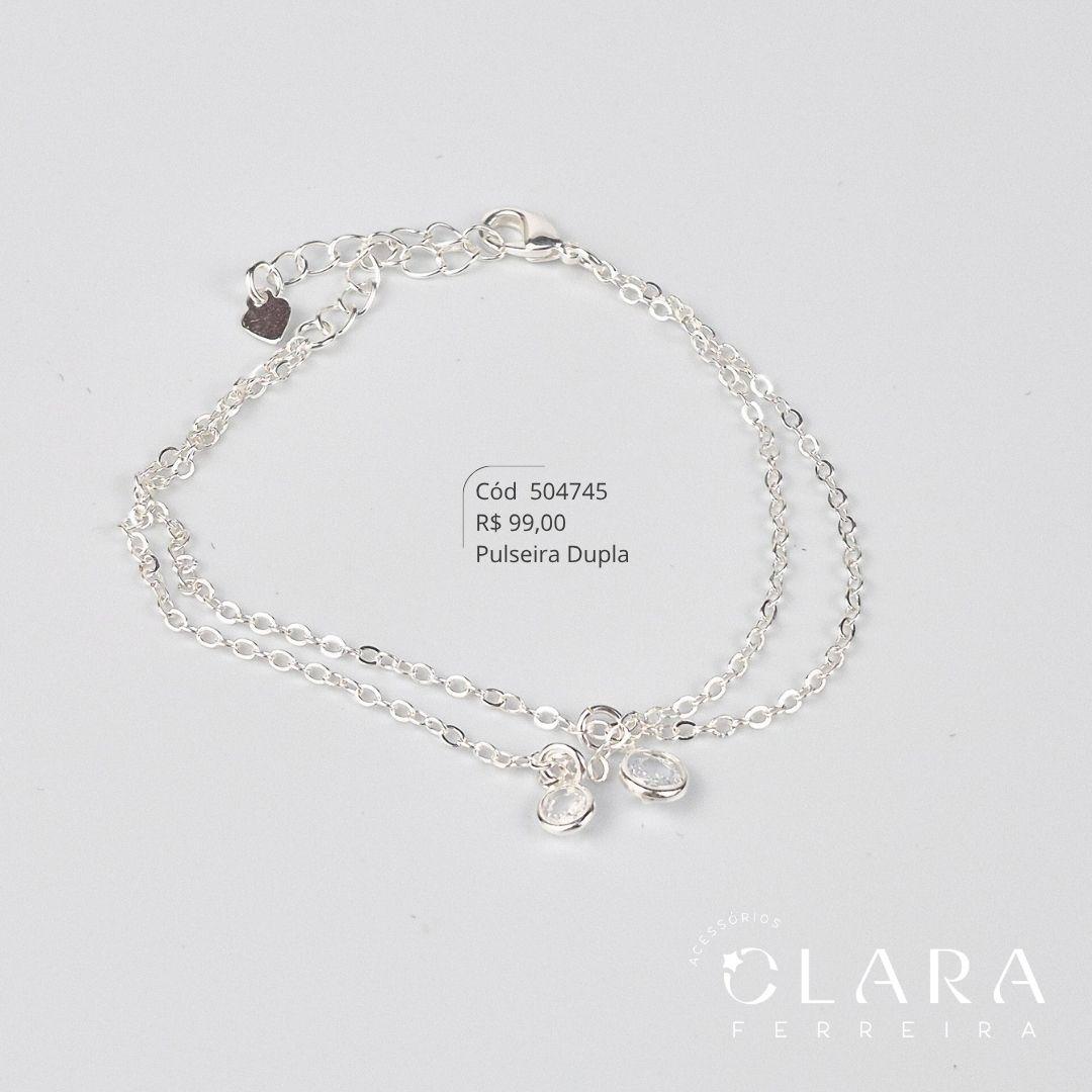 PULSEIRA DUPLA: 2 FIOS ELOS C/ 2 TIFF ZIRCONIA 6MM PENDURADAS - 17CM - Banho de Prata