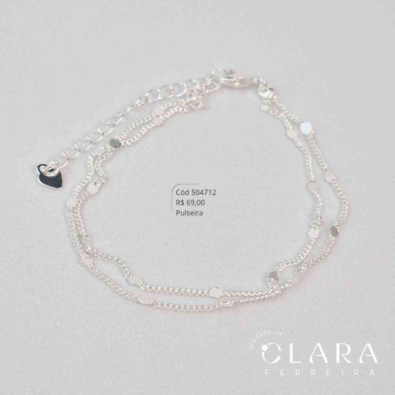PULSEIRA DUPLA 2 FIOS ELOS GRUMET 1X1 C/ BOLINHAS MARTELADAS - 17CM - Banho de Prata