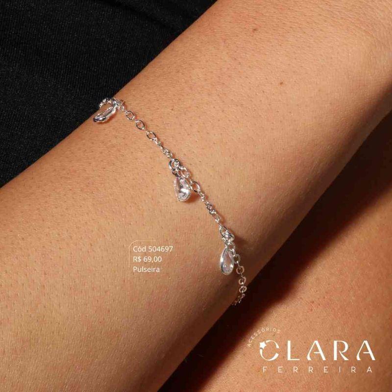 PULSEIRA ELOS C/ 3 TIFF GOTAS 6MM PENDURADAS - 17CM - Banho de Prata