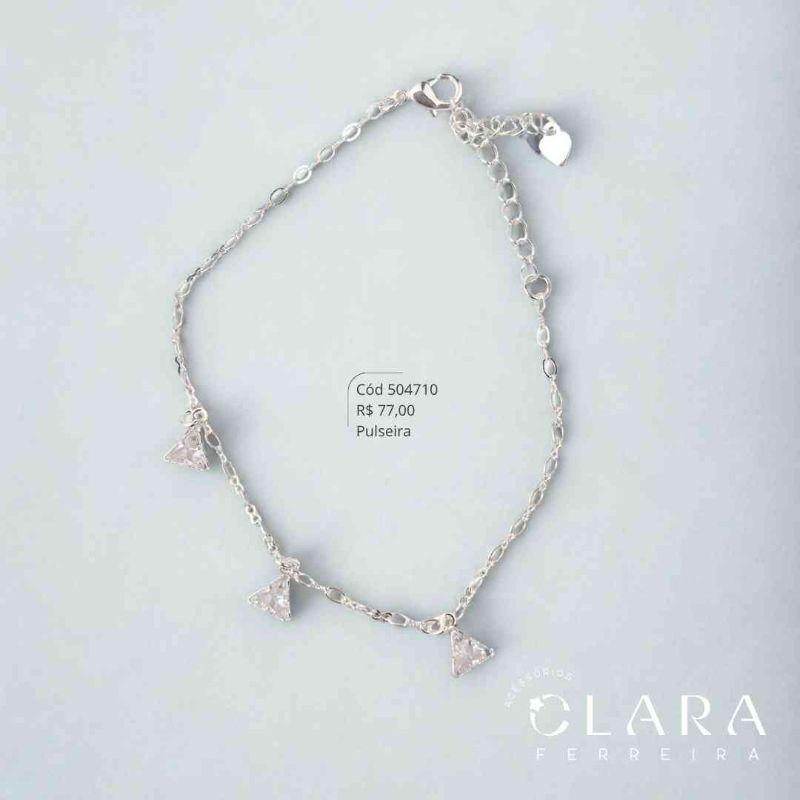 PULSEIRA ELOS C/ 3 ZIRCONIAS FORMATO TRIANGULO 6MM PENDURADAS - 17CM - Banho de Prata