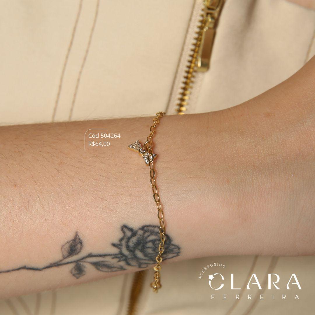 PULSEIRA ELOS C/ LACINHO MICROZIRCONIA PERDURADO - 17CM - Dourado