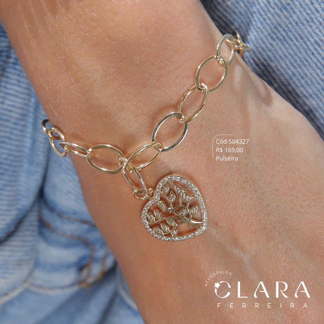 PULSEIRA ELOS CADEADO C/ MANDALA VAZADA ÁRVORE DA VIDA C/ FOLHAS MICROZIRCÔNIAS ADORNADA C/ MICROZIRCÔNIAS - 18MM - 17CM - PEÇA EXCLUSIVA -Dourado
