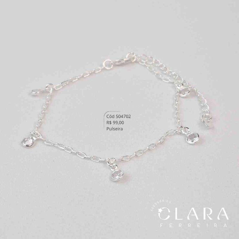 PULSEIRA ELOS CARTIER C/ 5 ZIRCONIA REDONDA 5MM PENDURADAS - 17CM - Banho de Prata