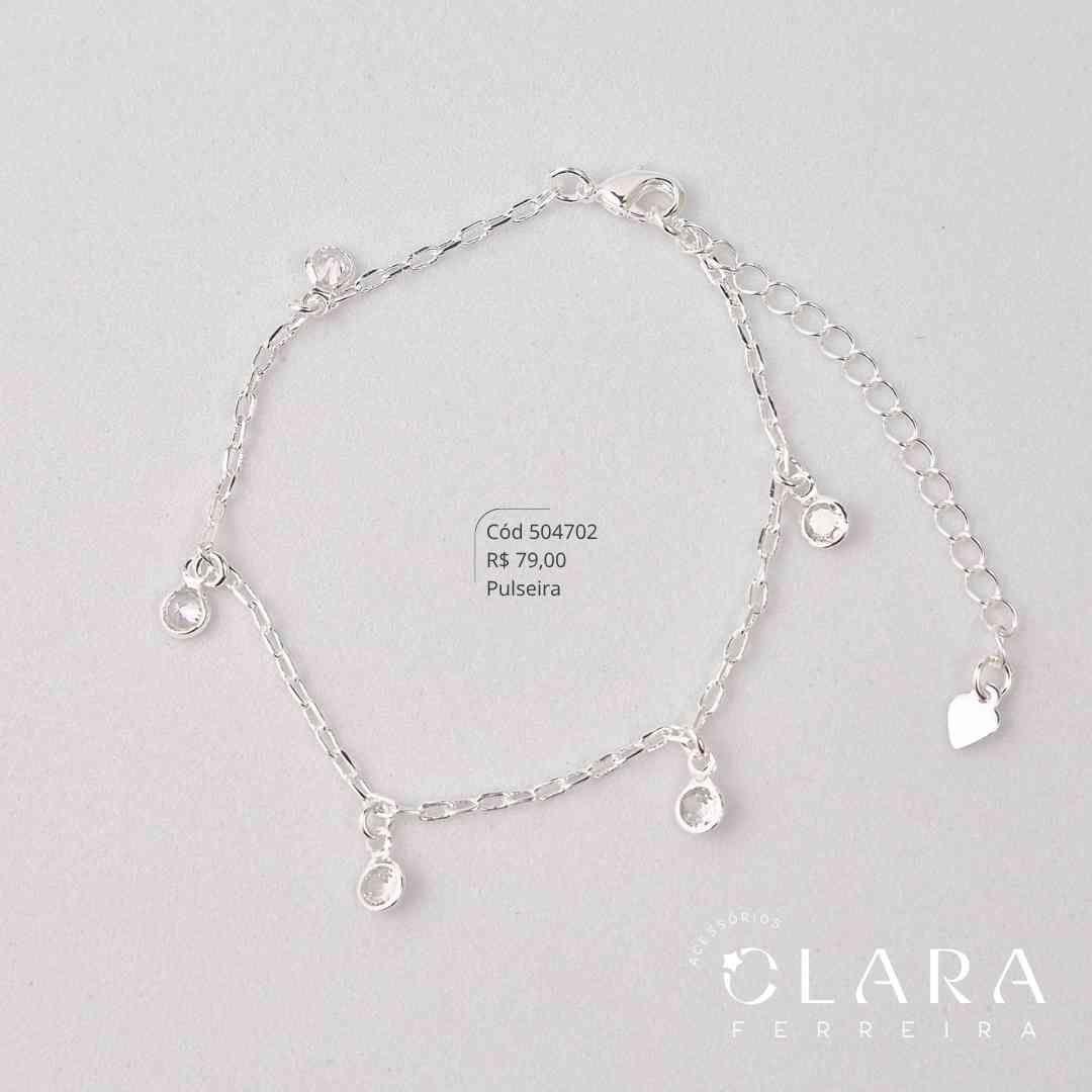 PULSEIRA ELOS CARTIER C/ 5 ZIRCONIA REDONDA 5MM PENDURADAS - 17CM - Banho de Prata