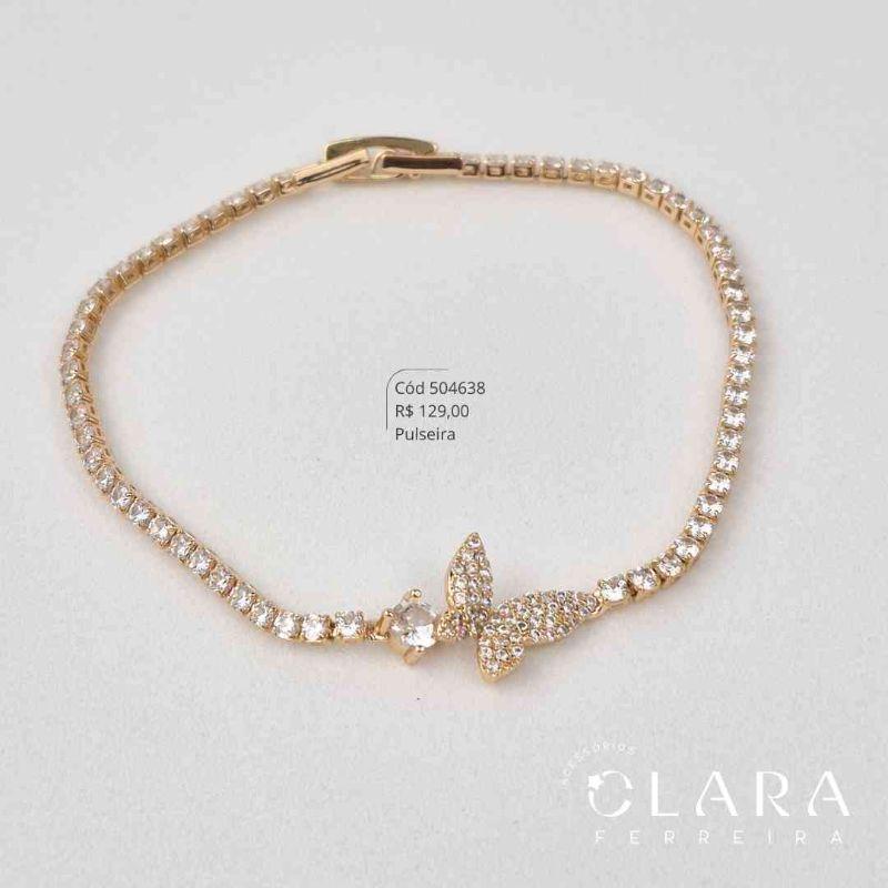 PULSEIRA FIO RIVIERA ZIRCÔNIA REDONDA 2MM C/ PINGENTE BORBOLETA MICROZIRCÔNIAS FIXA FECHO GAVETA ITALIANO - 12MM - 17CM - Dourado