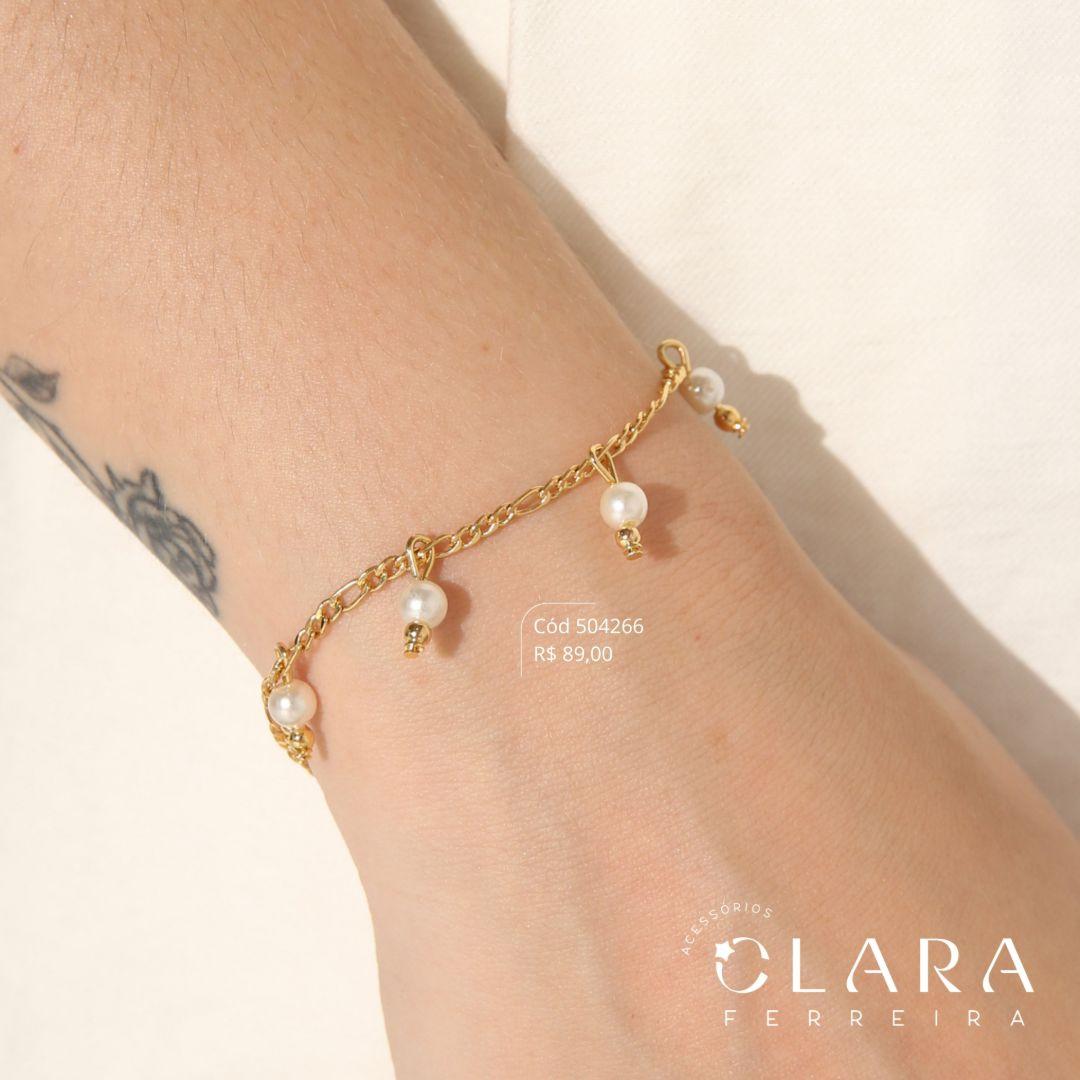 PULSEIRA GRUMET 3X1 C/ 5 PEROLA PENDURADAS - 17CM - Dourado