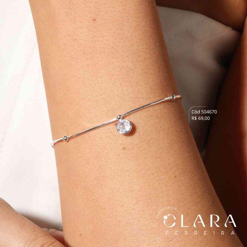 PULSEIRA MALHA RABO DE RATO C/ BOLINHAS E 1 TIFF REDONDA FIXA - 6MM - 17CM - Banho de Prata