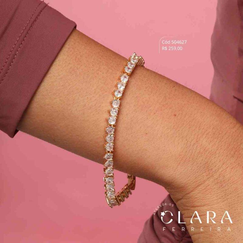 PULSEIRA RIVIERA 3 PONTAS ZIRCÔNIA REDONDA 3MM C/ GAVETA FECHO ITALIANO - PEÇA EXCLUSIVA - 5MM - 19CM - Dourado
