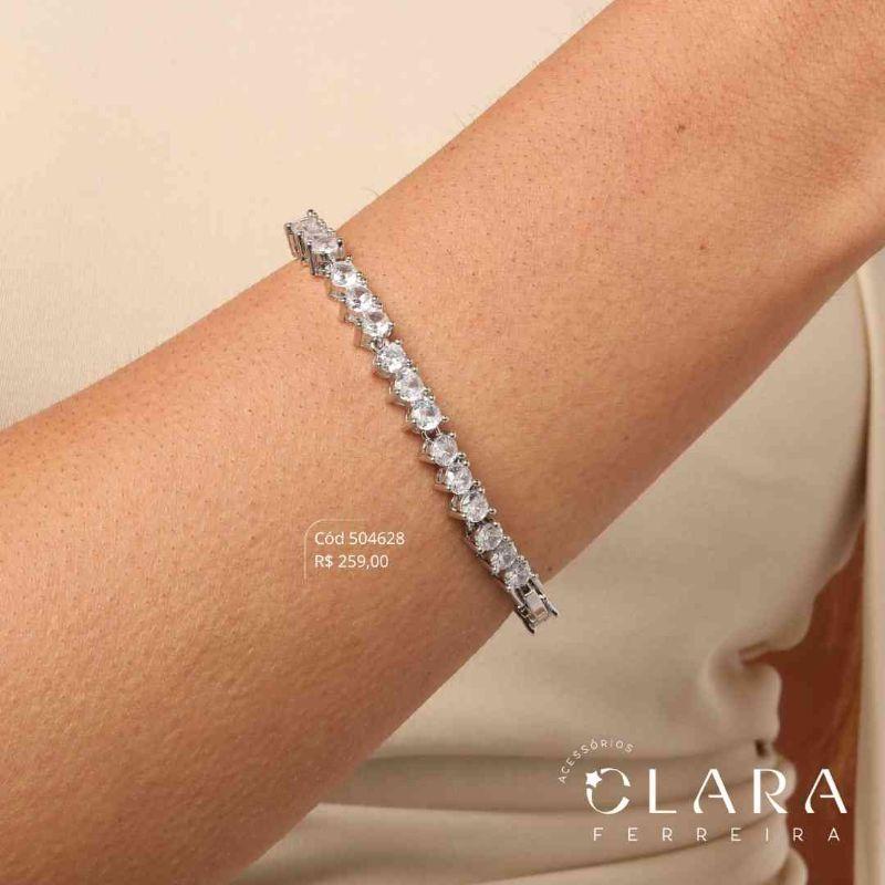 PULSEIRA RIVIERA 3 PONTAS ZIRCÔNIA REDONDA 3MM C/ GAVETA FECHO ITALIANO - PEÇA EXCLUSIVA - 5MM - 19CM - Ródio Branco