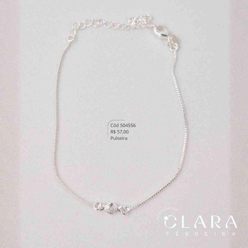 PULSEIRA VENEZIANA C/ 1 TIFF ZIRCÔNIA FIXA - 17CM - Banho de Prata
