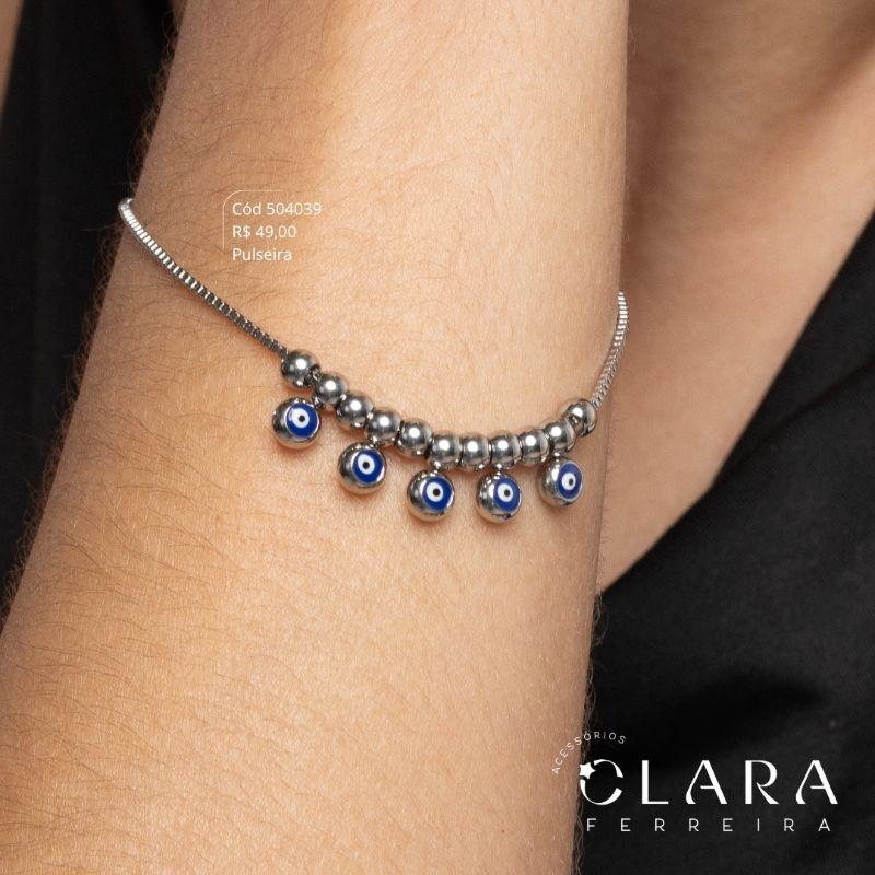 PULSEIRA VENEZIANA C/ 11 BOLINHAS E 5 OLHOS GREGOS - 17CM - Aço