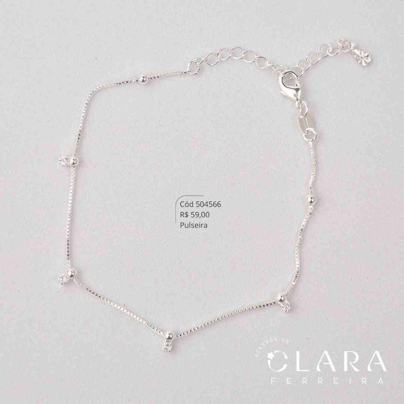 PULSEIRA VENEZIANA C/ 4 ZIRCÔNIAS FIXAS - 17CM - 17CM - Banho de Prata