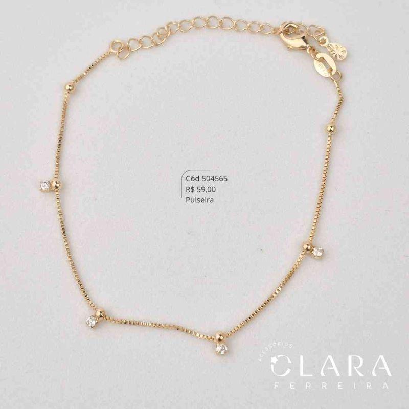 PULSEIRA VENEZIANA C/ 4 ZIRCÔNIAS FIXAS - 17CM - 17CM - Dourado