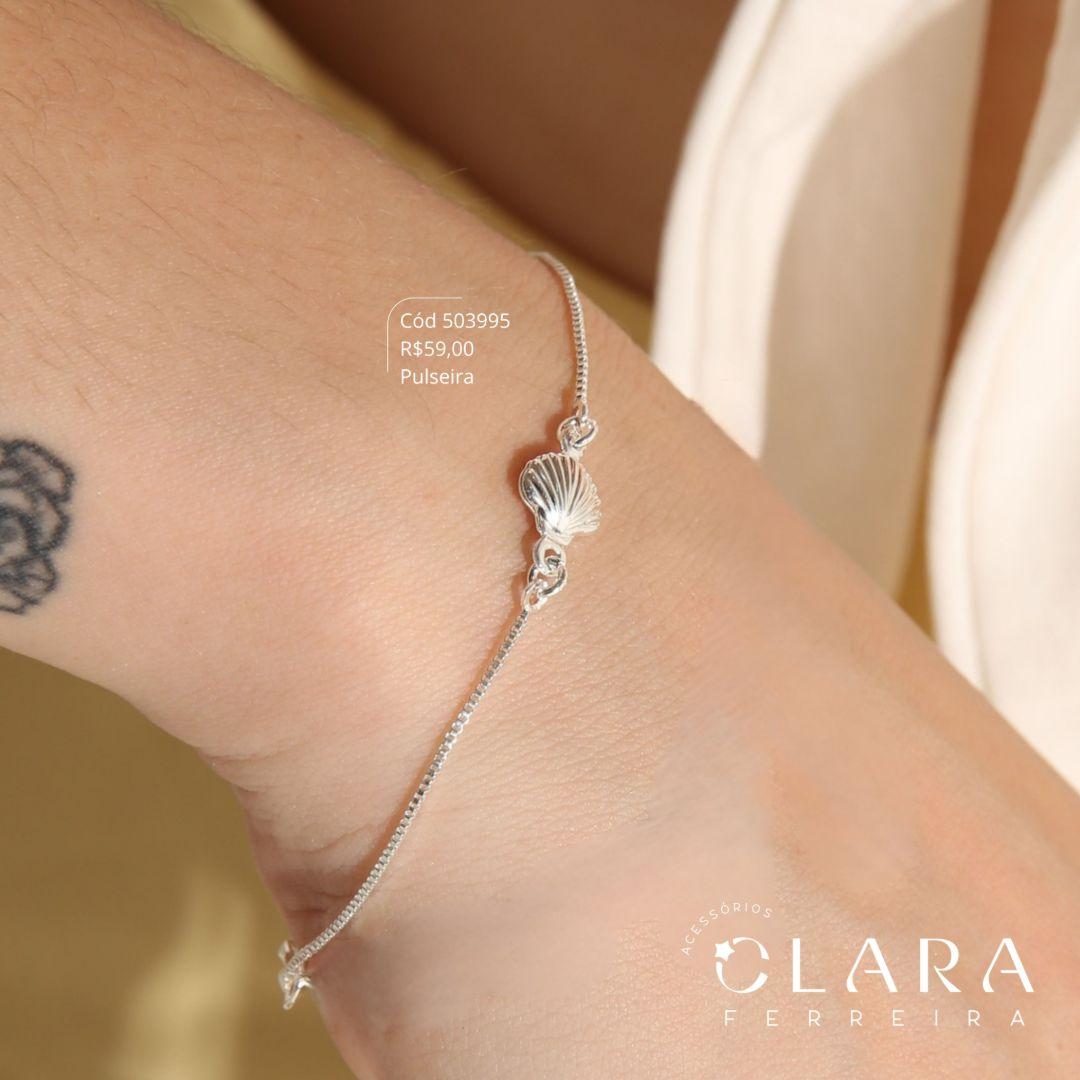 PULSEIRA VENEZIANA C/ CONCHA 6MM FIXA NO MEIO - 17CM - Banho de Prata