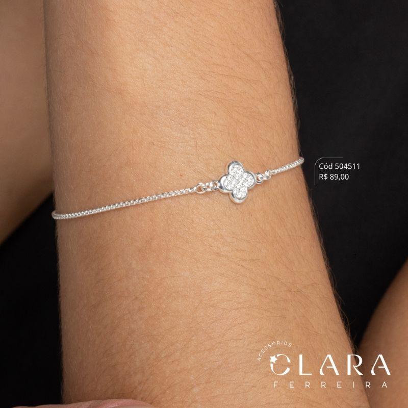 PULSEIRA VENEZIANA C/ TREVO 8MM MICROZIRCÔNIAS FIXO - 17CM - Banho de Prata