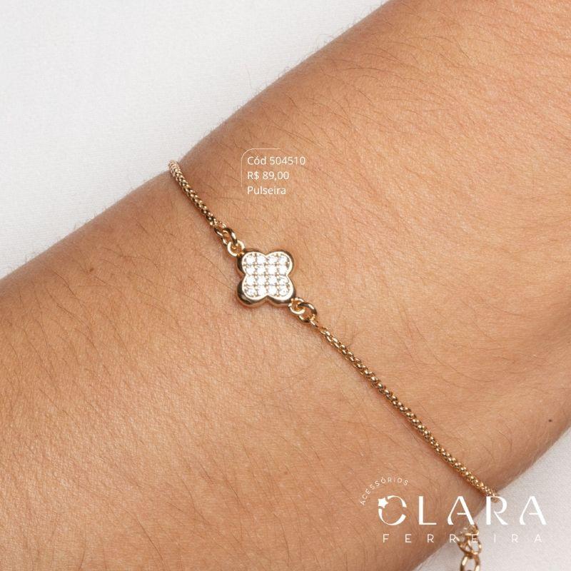 PULSEIRA VENEZIANA C/ TREVO 8MM MICROZIRCÔNIAS FIXO - 17CM - Dourado