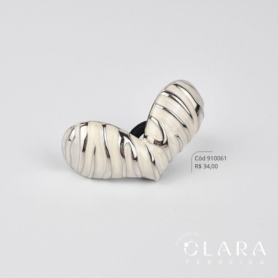 ACESSÓRIO LACINHO DE CABELO C/ ADORNO CORAÇÃO RESINADO COM DETALHES RODIO BRANCO - 55MM - Banho de Prata