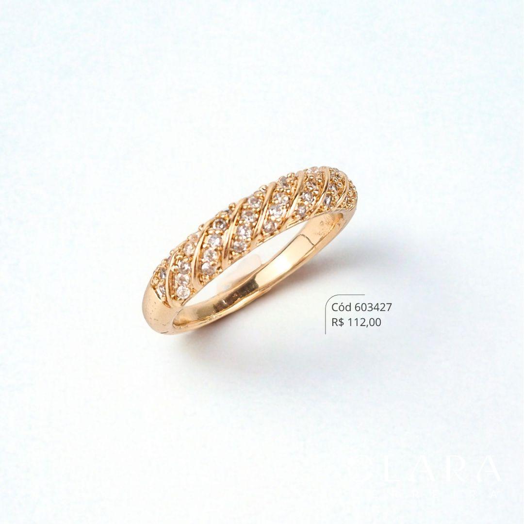 ANEL APARADOR FIO TORCIDO: 1 FIO LISO E 1 FIO MICROZIRCÔNIAS - 4MM - Dourado