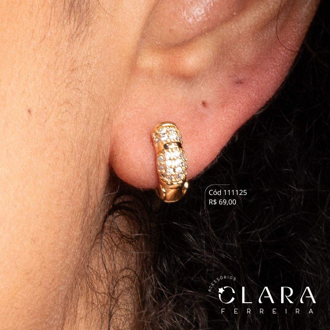 BRINCO ARGOLINHA CLICK 5 FILEIRAS MICROZIRCÔNIAS - 12X6MM - Dourado