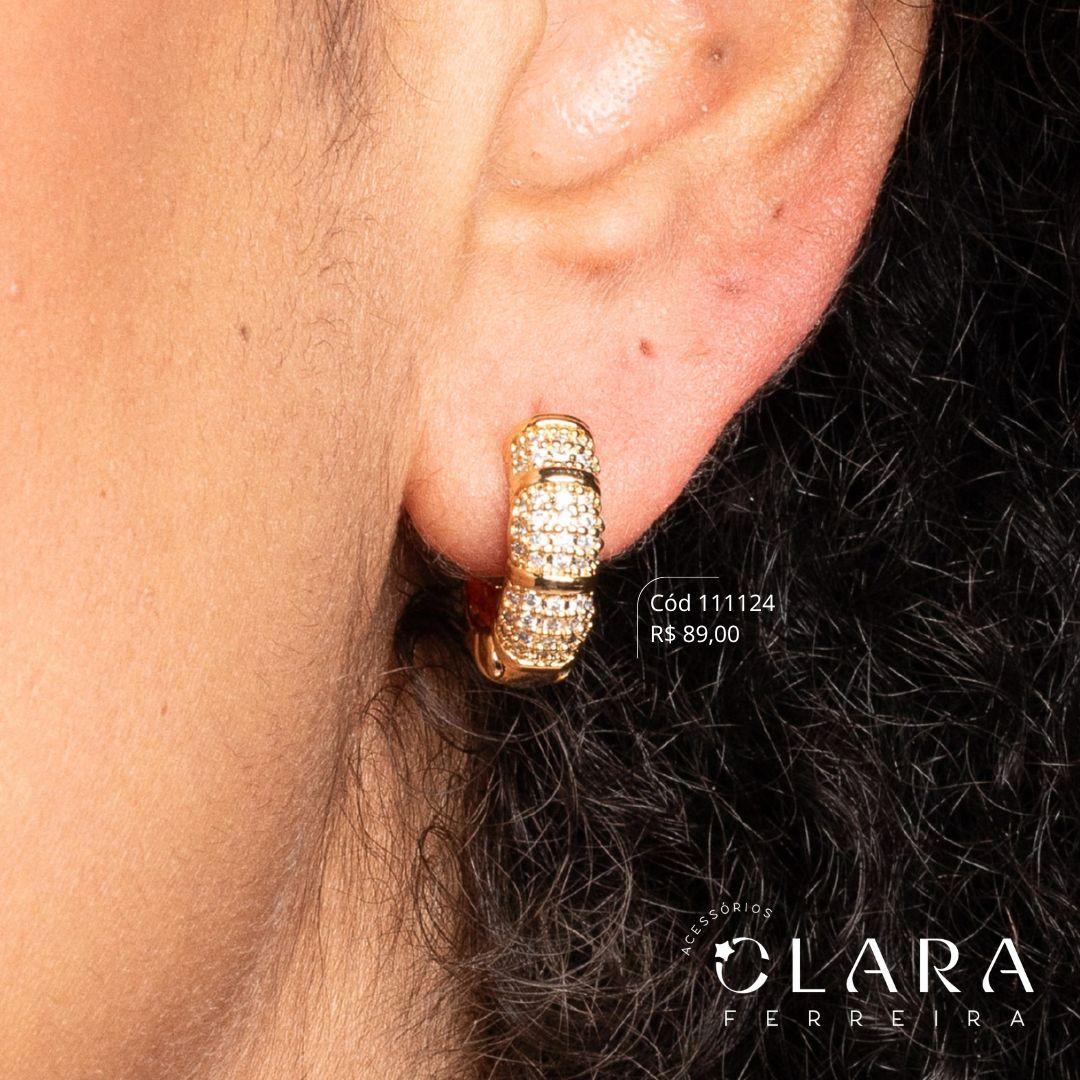 BRINCO ARGOLINHA CLICK 5 FILEIRAS MICROZIRCÔNIAS - 16X6MM - Dourado