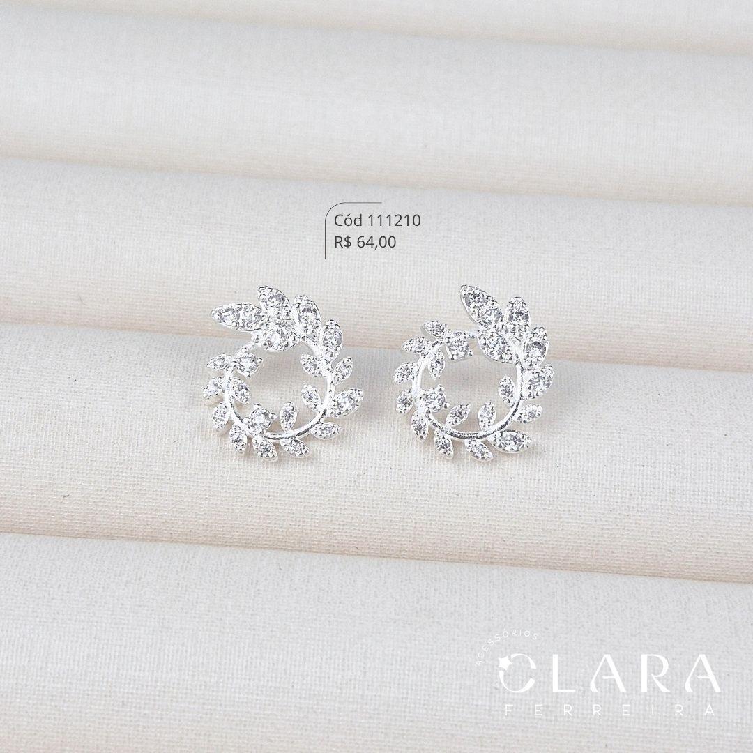BRINCO CÍRCULO RAMO DE FOLHAS MICROZIRCÔNIAS - 15MM - Banho de Prata