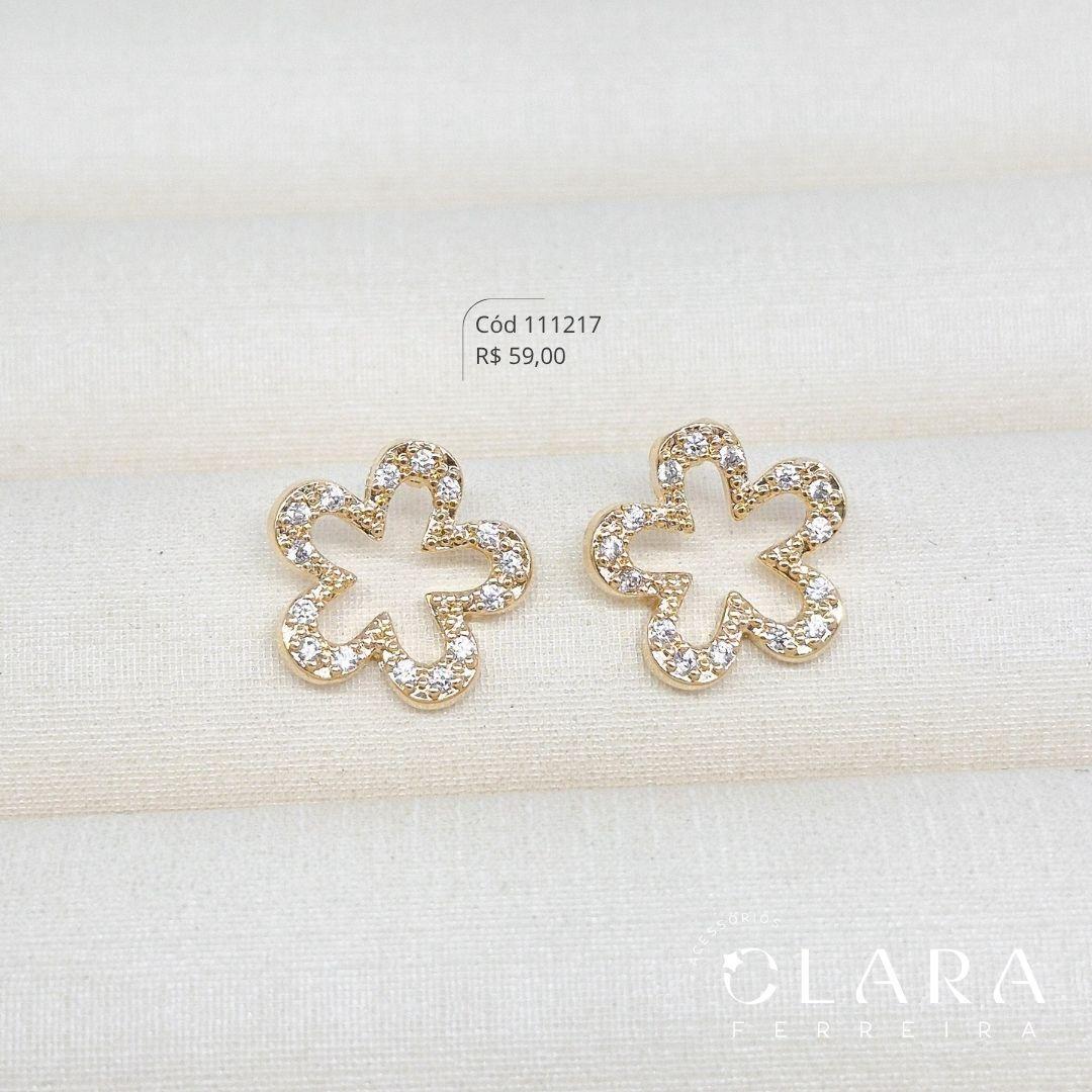 BRINCO FLOR VAZADA MICROZIRCÔNIAS - 13MM - Dourado