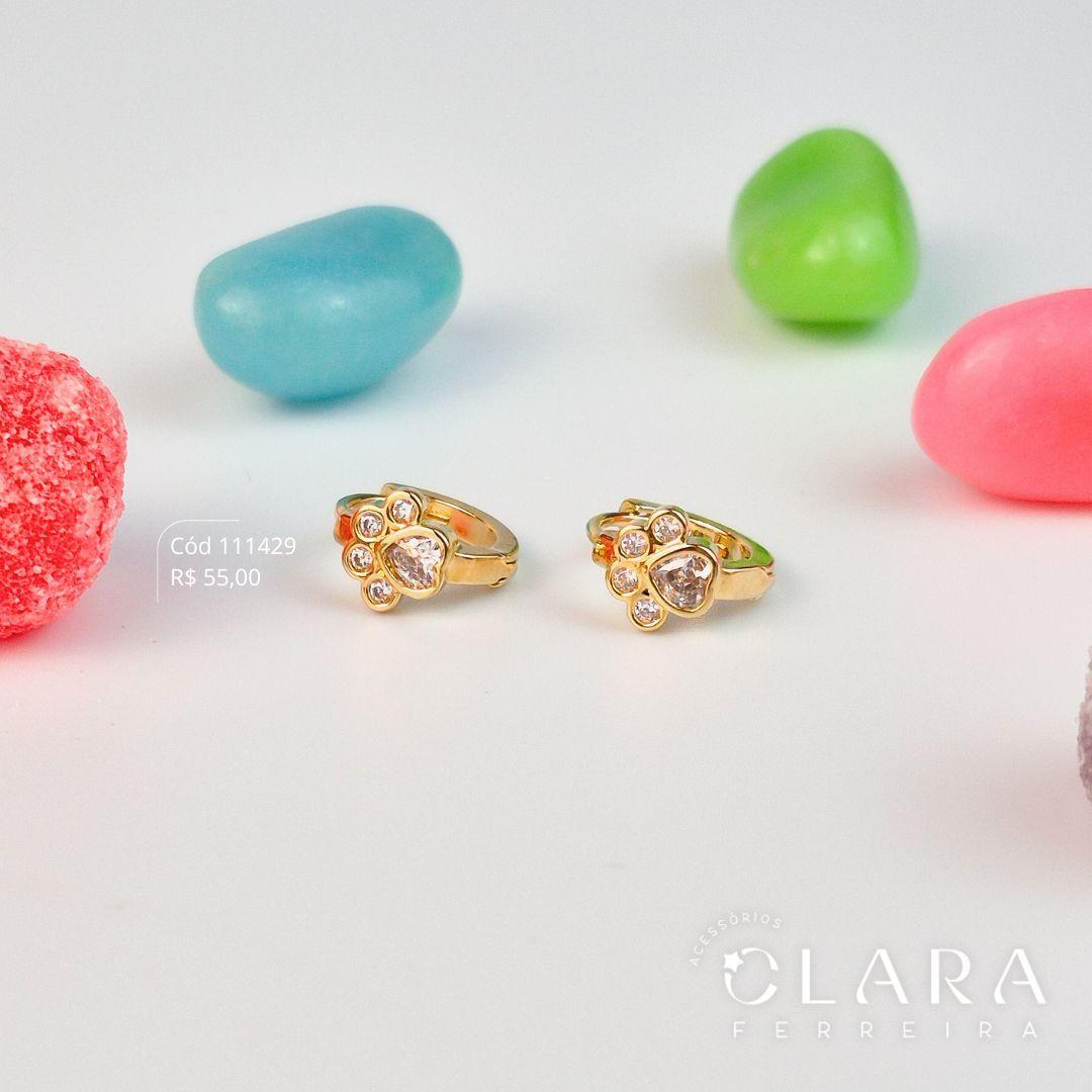 BRINCO INFANTIL ARGOLINHA CLICK LISA C/ 1 PATINHA MICROZIRCÔNIAS 5MM FIXA - CLARINHA KIDS - 10X2MM - Dourado