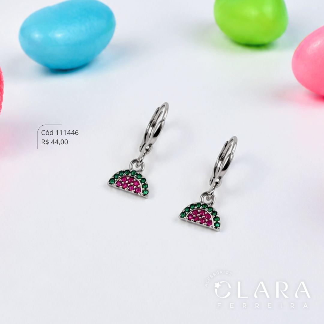 BRINCO INFANTIL ARGOLINHA TRANQUETA C/ PINGENTE MELANCIA 6MM MICROZIRCÔNIAS PENDURADA - CLARINHA KIDS - Banho de Prata