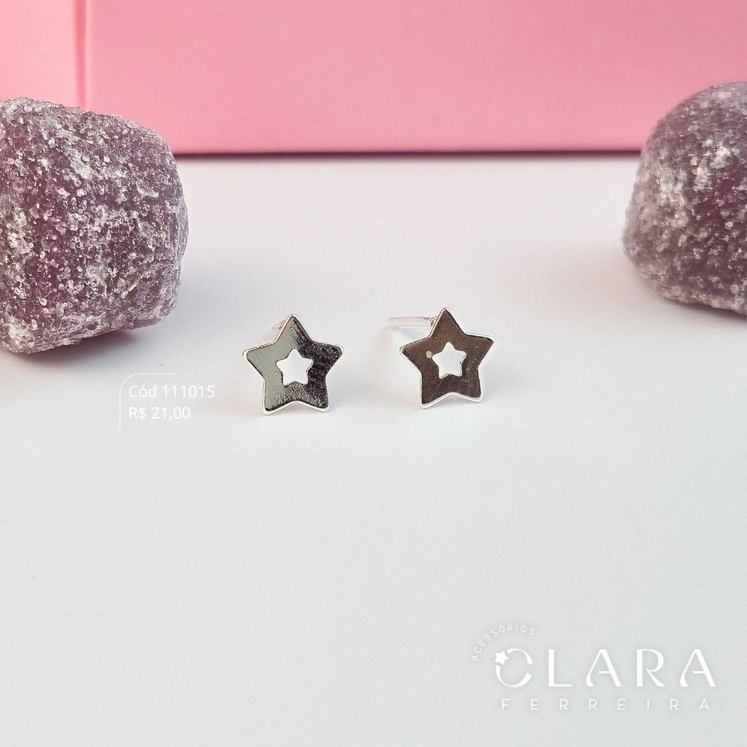 BRINCO INFANTIL ESTRELA LISA VAZADA 6MM - CLARINHA KIDS - Banho de Prata