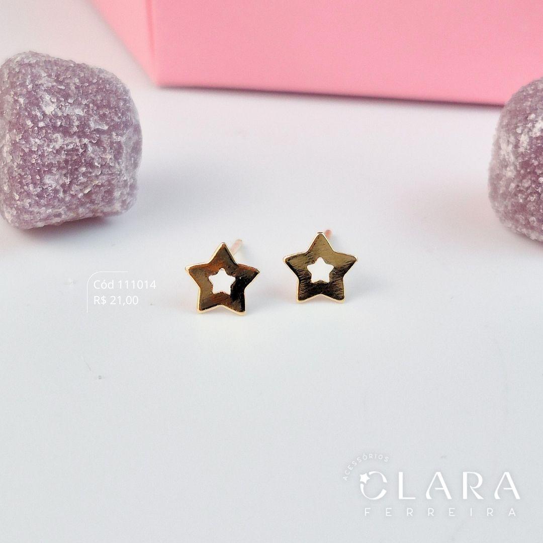 BRINCO INFANTIL ESTRELA LISA VAZADA 6MM - CLARINHA KIDS - Dourado