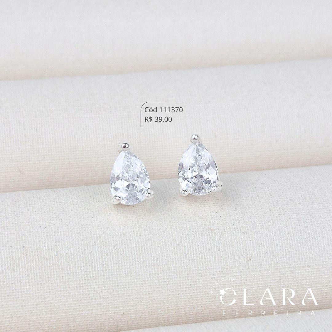 BRINCO SOLITÁRIO ZIRCÔNIA GOTA CAIXA INGLESA FUNDIDA - 7MM - Banho de Prata