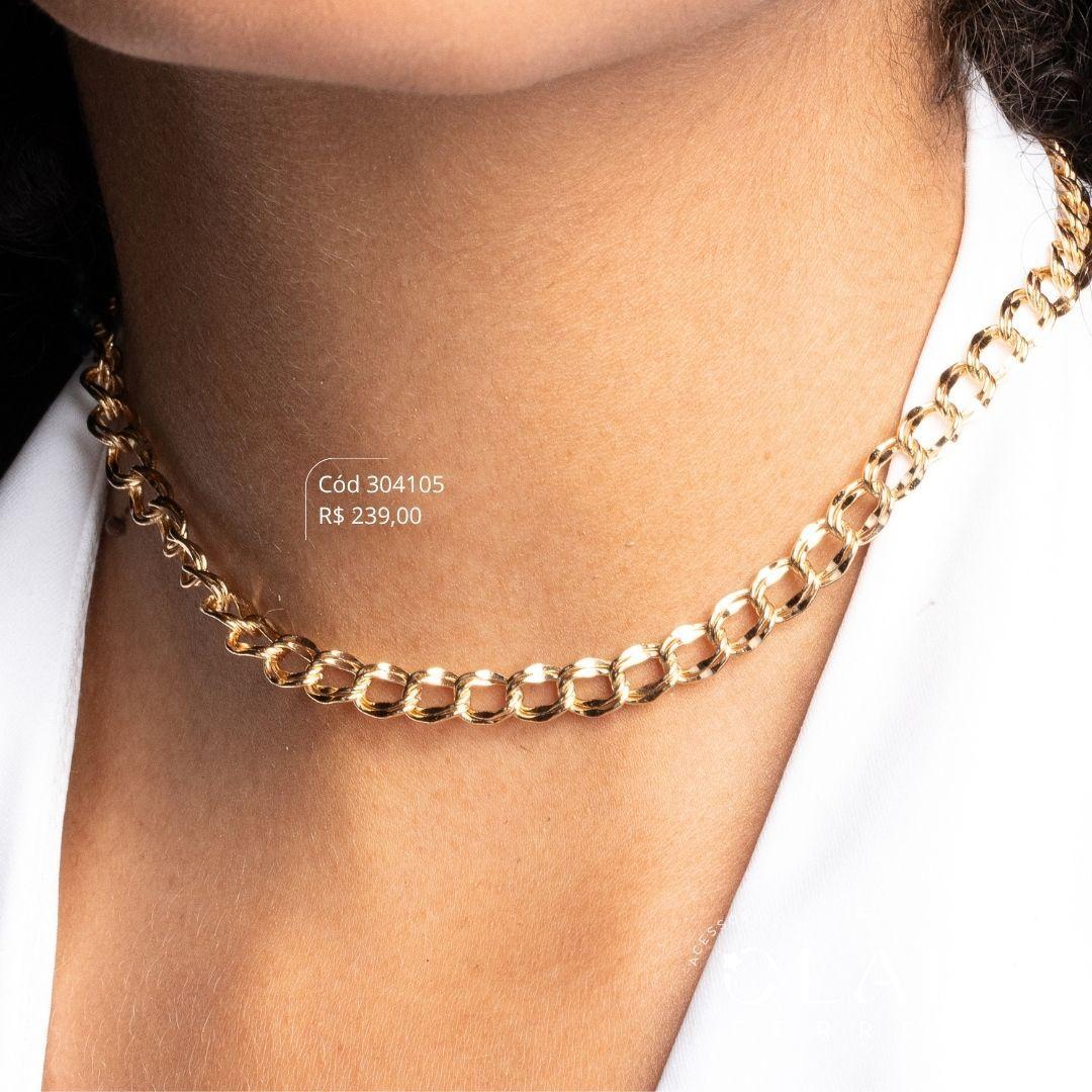 COLAR CHOKER ELOS GRUMET 1X1 DUPLOS ONDULADOS - 40CM - Dourado