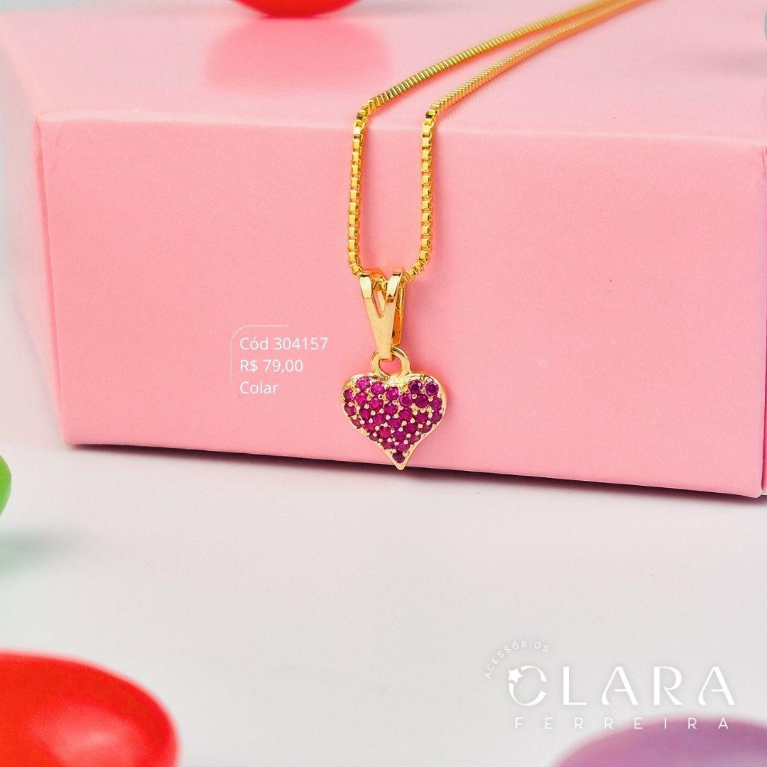 COLAR INFANTIL VENEZIANA C/ PINGENTE CORAÇÃO 10MM MICROZIRCÔNIAS PENDURADO - CLARINHA KIDS - 40CM - Dourado