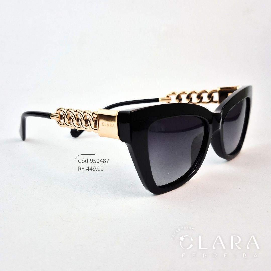 Óculos Solar QUADRADO PRETO C/ HASTES DETALHE EM METAL - INSPIRAÇÃO MICHAEL KORS - Lente Anti-impacto Polarizada - ET3523-C1