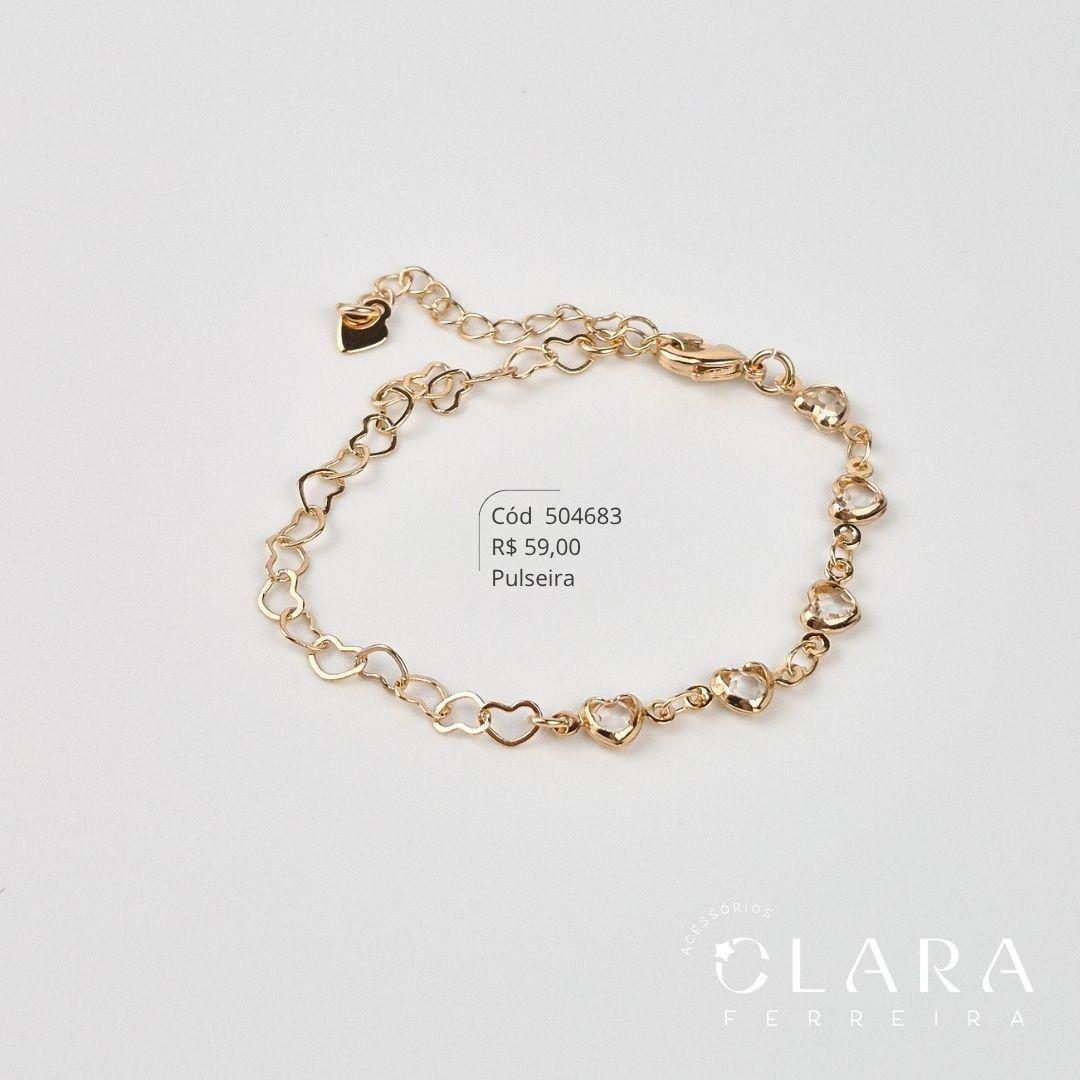 PULSEIRA 2 MALHA: METADE ELOS CORAÇÕES ENTRELAÇADOS E METADE 5 TIFF CORAÇÃO 5MM - 17CM - Dourado