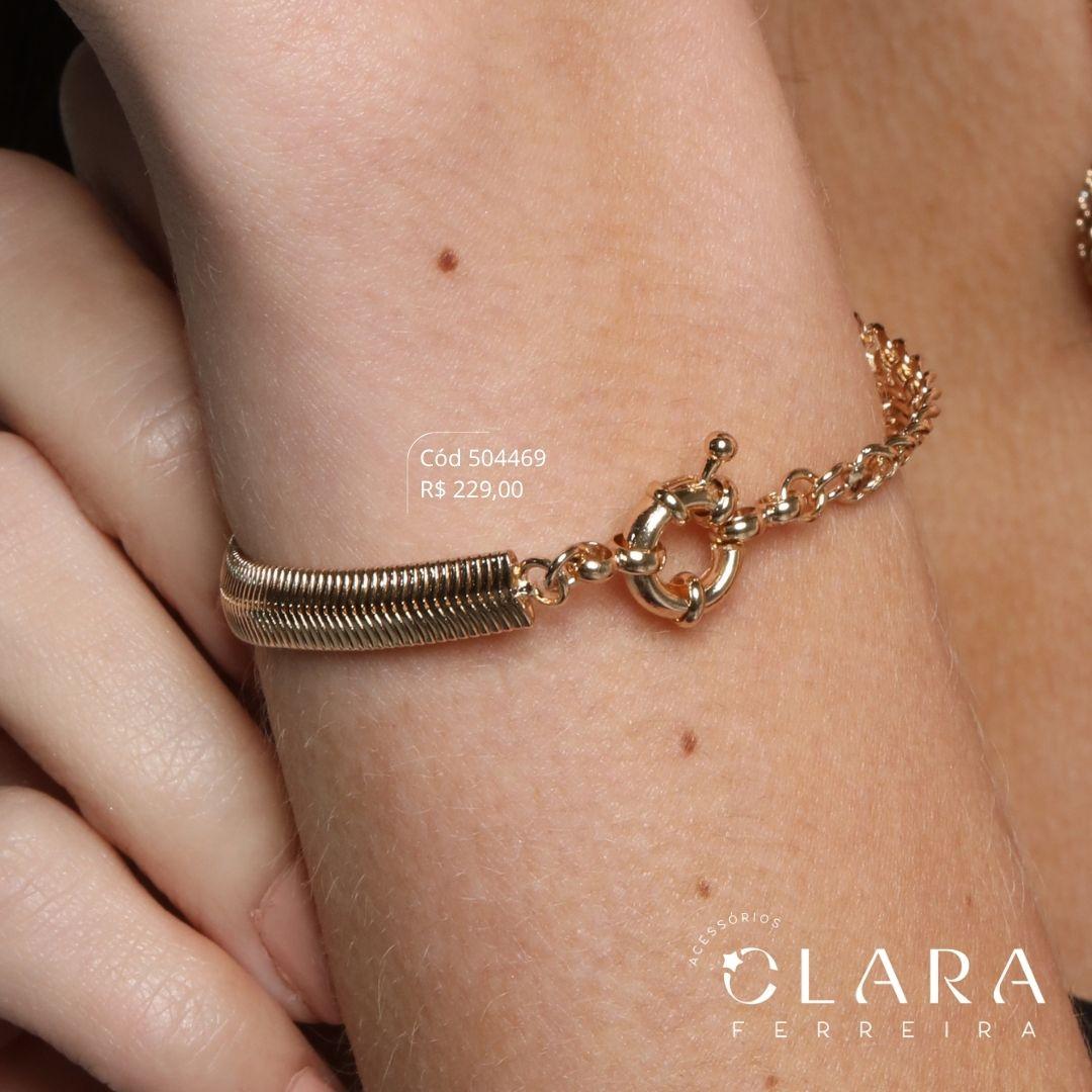 PULSEIRA 2 MALHAS: METADE MALHA COBRA E METADE GRUMET DUPLA 1X1 - 6MM - 17CM - Dourado
