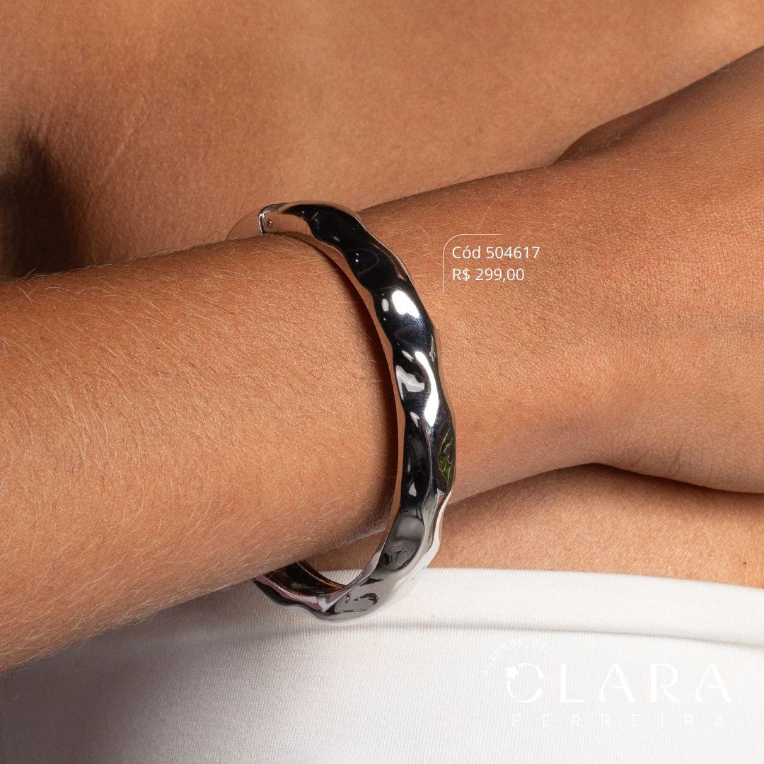 PULSEIRA BRACELETE ONDULADO - LINHA ORGÂNICOS - PEÇA EXCLUSIVA - 11MM - Ródio Branco
